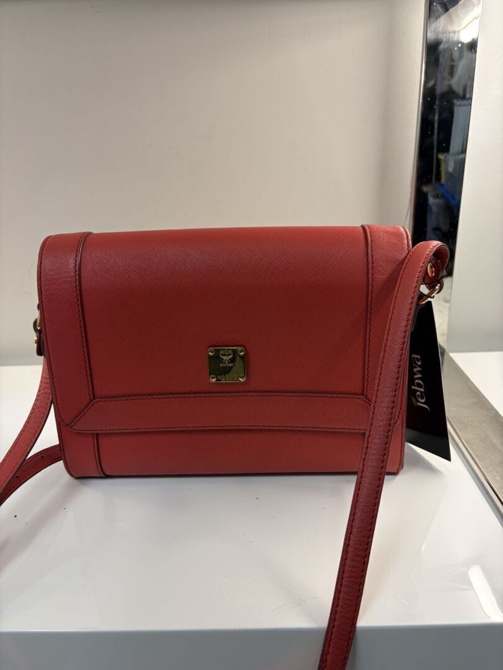 MCM Red Leather Flap Crossbody Bag